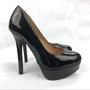 Cole Stuart Patent Black platform Heels Shoes 6